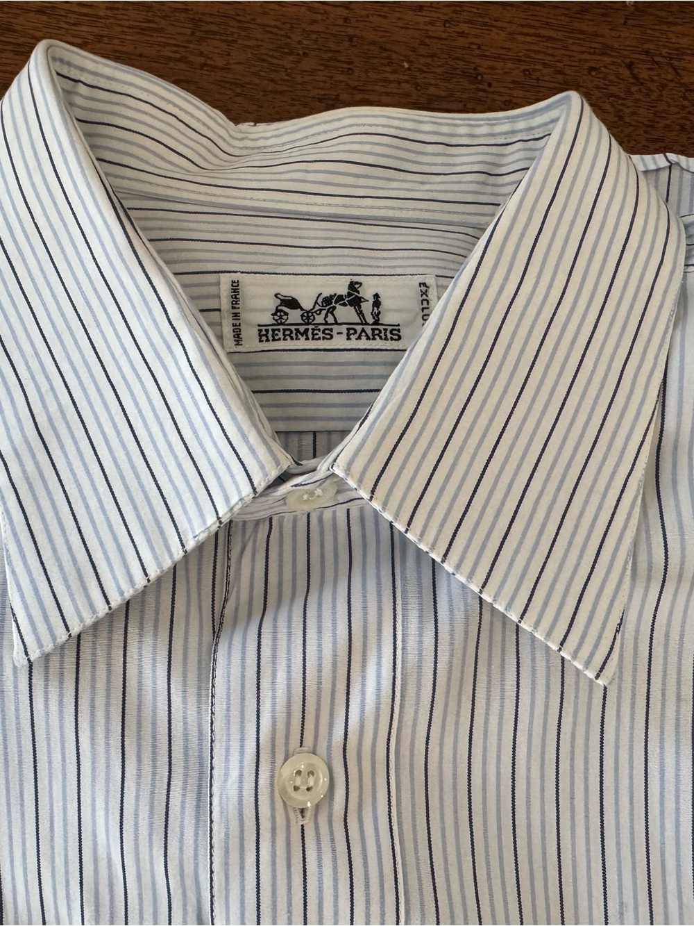 Hermes White Dress Shirt with Blue Pinstripes